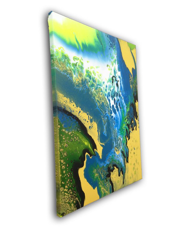 "Neon Waterfall" - Special Price - Original Abstract PMS Fluid Acrylic Painting, 18 x 24 inches