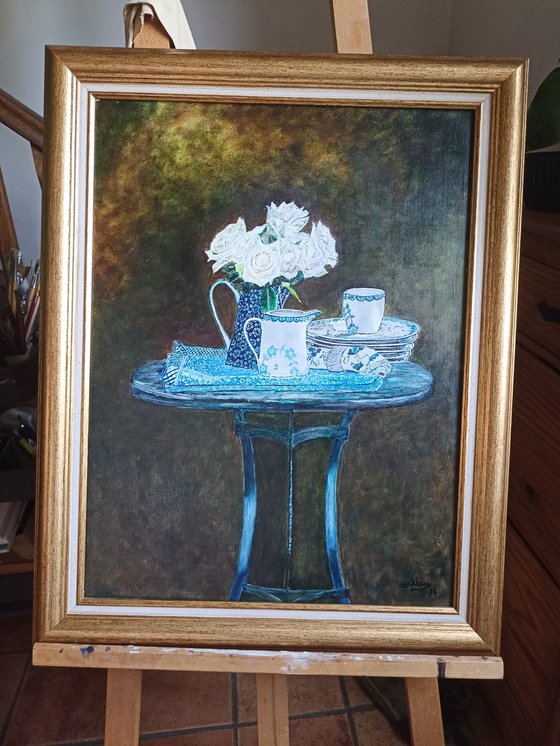White roses still life