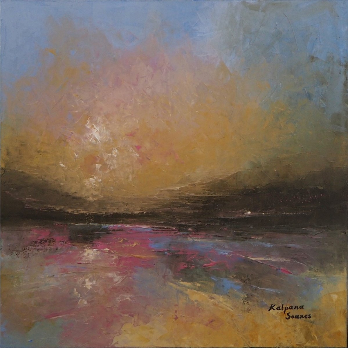 Organic Landscape Oil Painting By Kalpana Soanes, 24 X 24", Highland Evening, Original Artwork