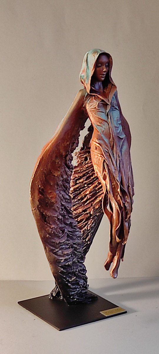 Surrealistic Portrait Sculpture By Elena Kraft, 11 X 20, Silent Guardian, Original Artwork