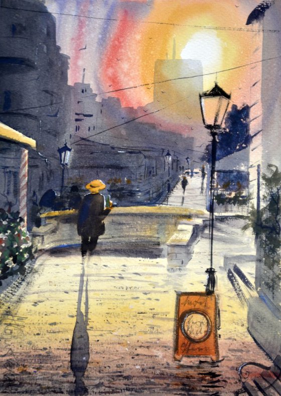 Sundown in Skadarlija - original watercolor art