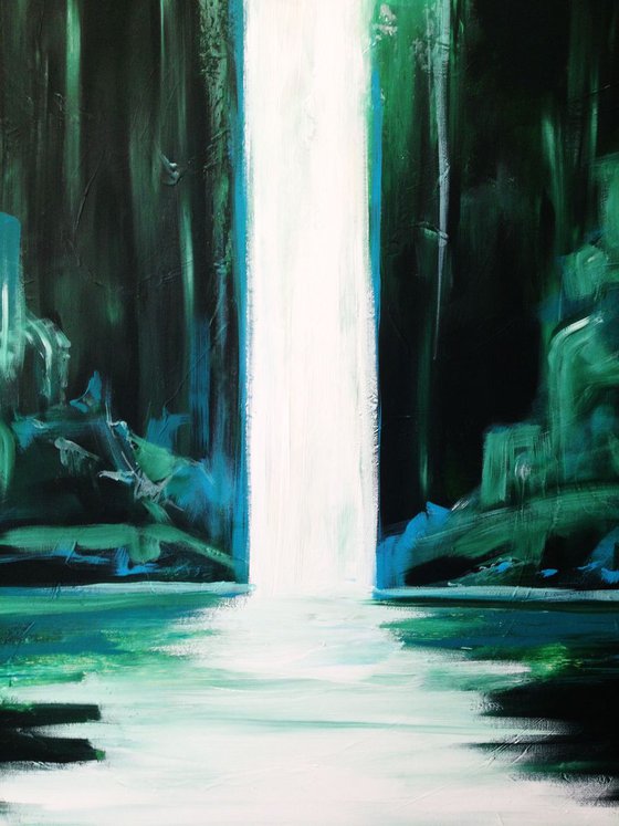 Green waterfall- large size- original painting- 100 x 81 cm (39' x 32') Ready to hang