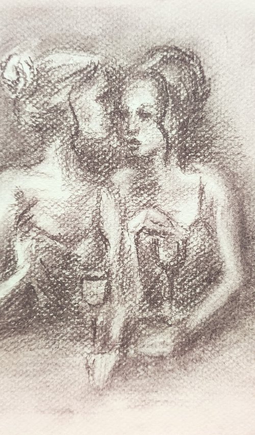 Charcoal Drawing Friends Chat by Anastasia Art Line