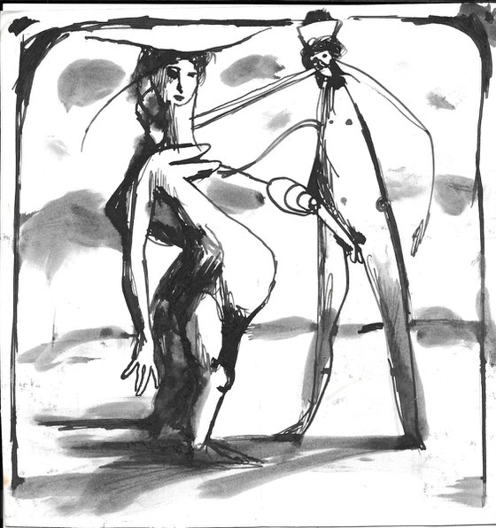 SURREALIST LOVERS E3, ink on paper 21x22 cm