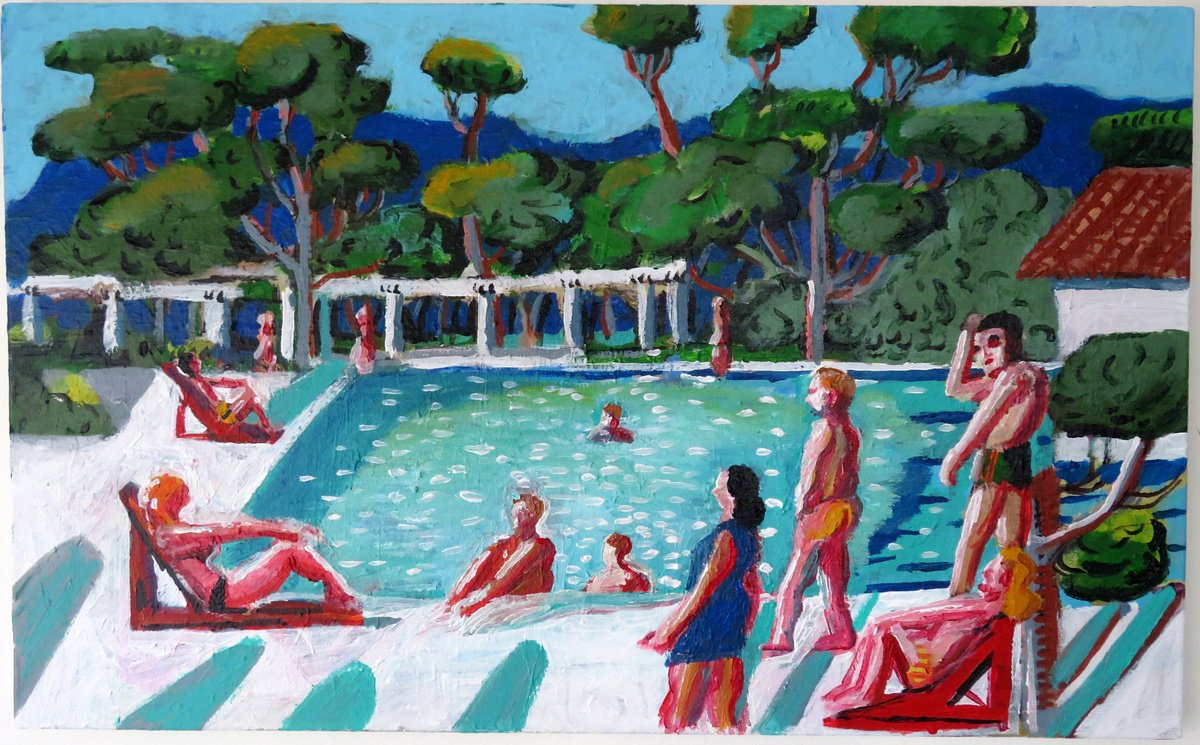  Pool Scene By Stephen Abela, 32 X 20, Artwork For Sale On Artfinder
