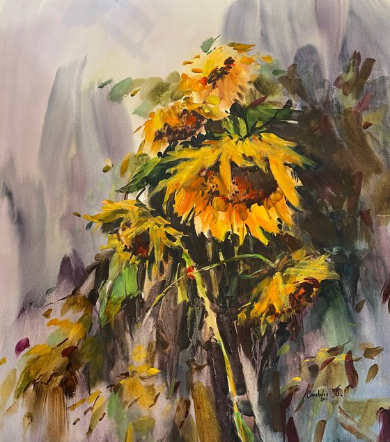 Sold Watercolor “Sun flowers bouquet ", perfect gift