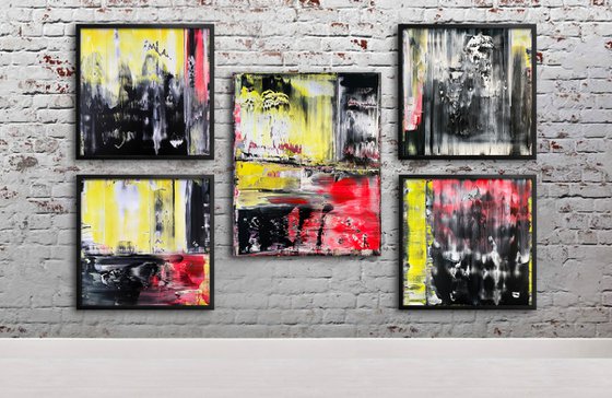 "We Want To Punk You Up" - Save As A Series - Original PMS Large Abstract Five Panel Acrylic Paintings On Plexiglass and Gallery Wrap Canvas, Framed - 80" x 52"