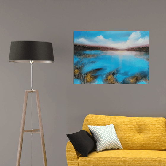 A XL large original semi-abstract beautiful structured mixed media painting of a seascape "Dream"