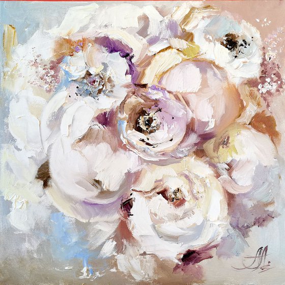 White flowers painting on canvas