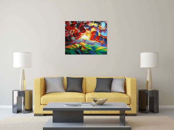 Sunset (100x80cm, cubism, oil painting)
