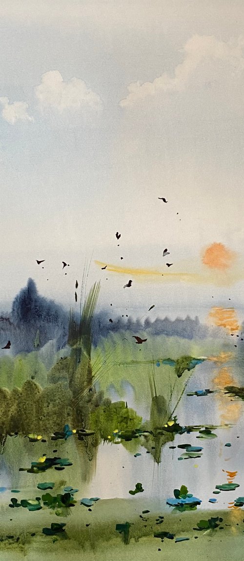 Sold Watercolor “Summer freshness. Danube Delta” perfect gift by Iulia Carchelan