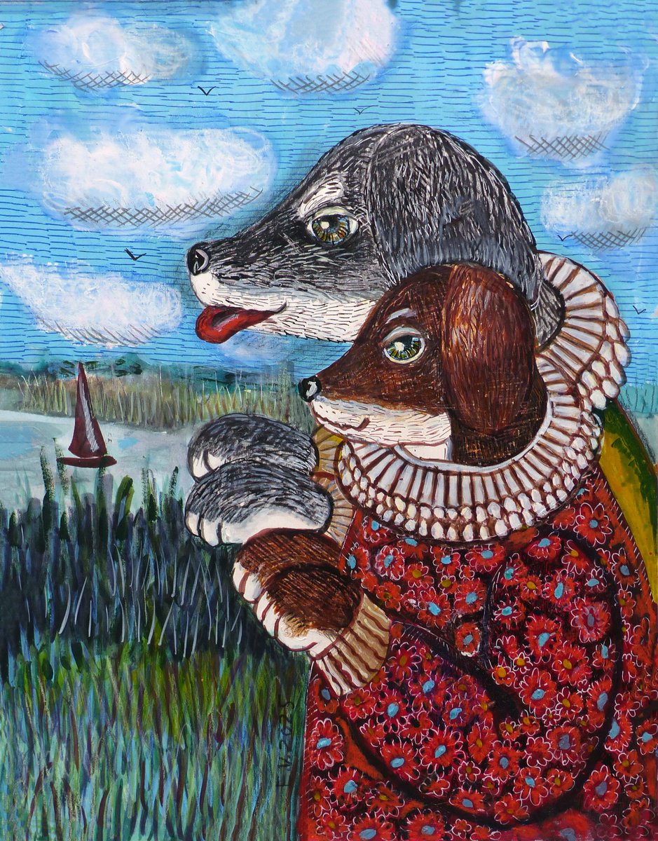 Surrealistic Animal Painting By Elizabeth Vlasova, 11 X 14, Going To The Sun, Original Artwork