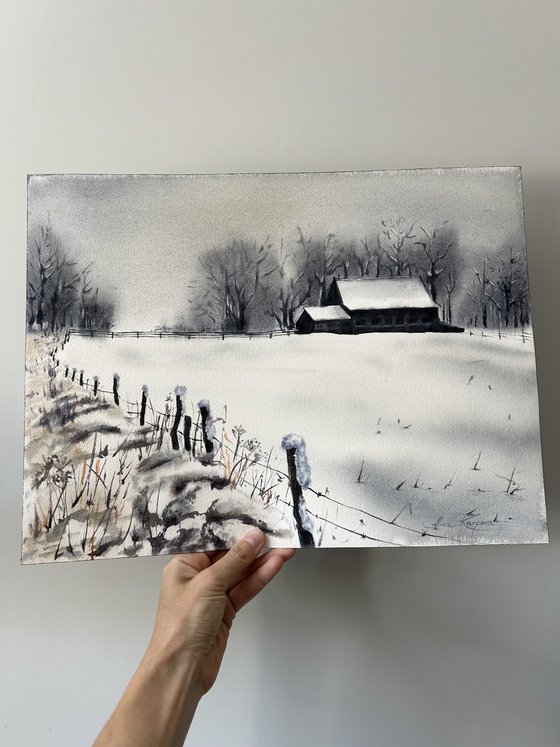 Snowy village winter landscape