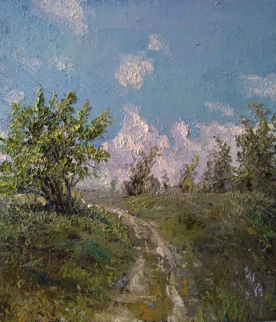 Spring sun (30x35cm, oil painting, impressionistic)
