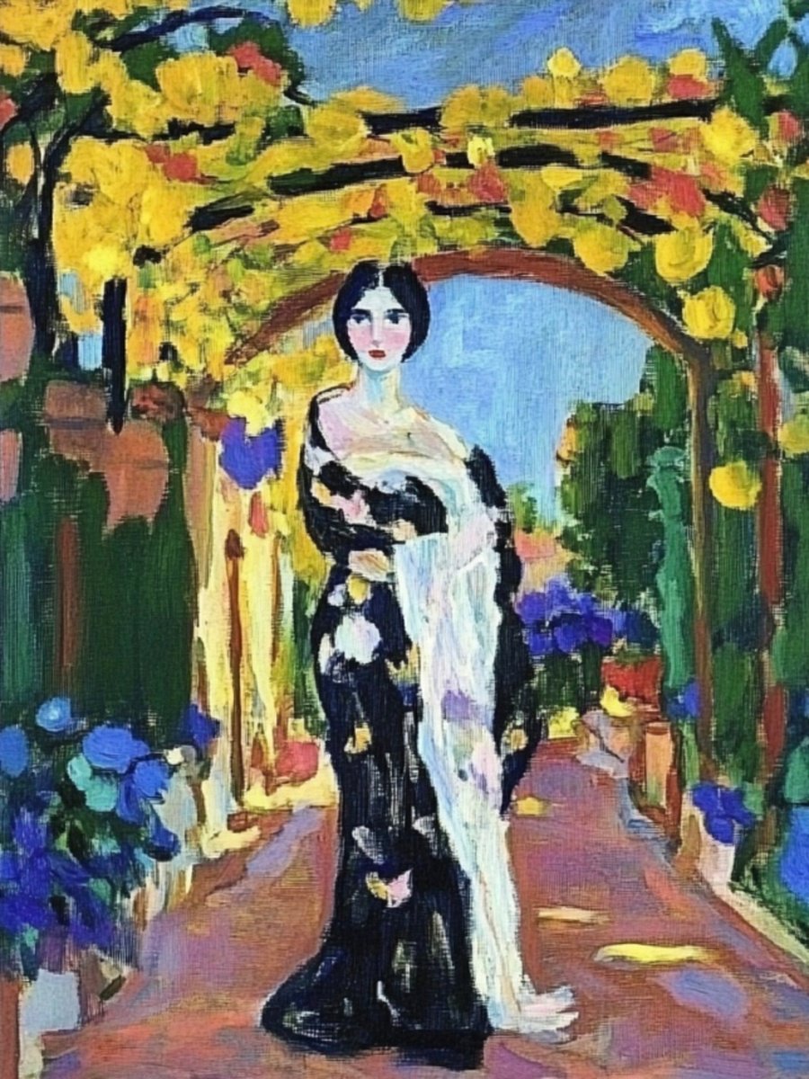 Impressionistic Portrait Print By Elena Avanesova, 24 X 31, Woman In A Garden, Original Artwork