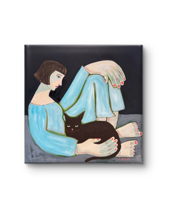 Lady and Cat with big hands and feet