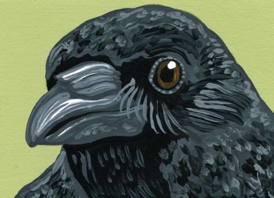 ACEO ATC Original Miniature Painting Crow Raven Bird Wildlife Art-Carla Smale