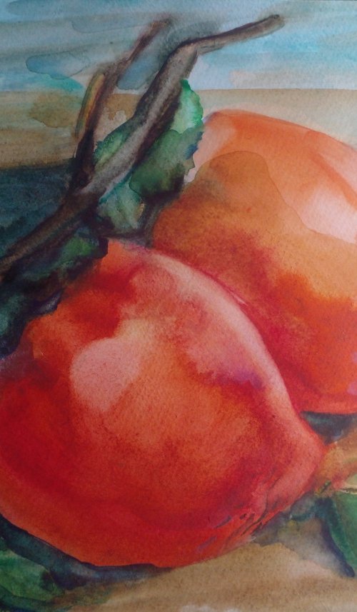 Still life with two persimmons by Oxana Raduga