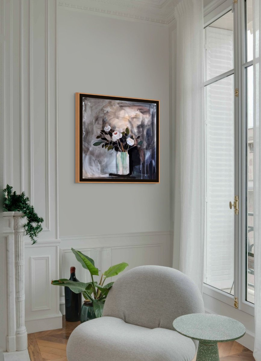 Expressive Botanical Oil Painting By Anat Wegier, 20 X 20, Fading Blooms, Original Artwork