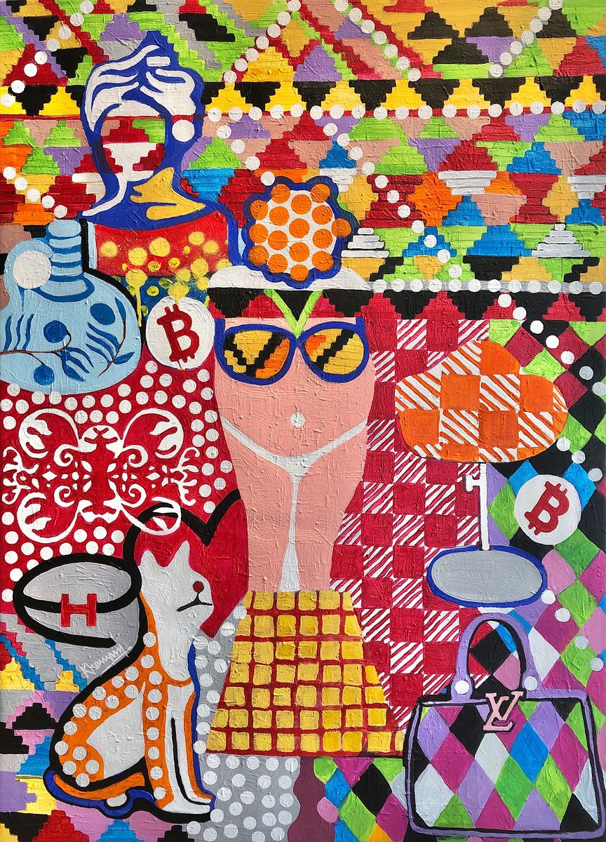 Urban And Pop Botanical Acrylic Painting By Tony Khawam, 26 X 36", B-Auction, Original Artwork