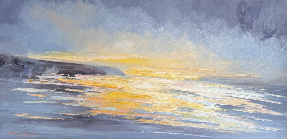 Impressionistic Landscape Oil Painting By Liliana Gigovic, 60 X 30", A Brand New Day No 93, Original Artwork