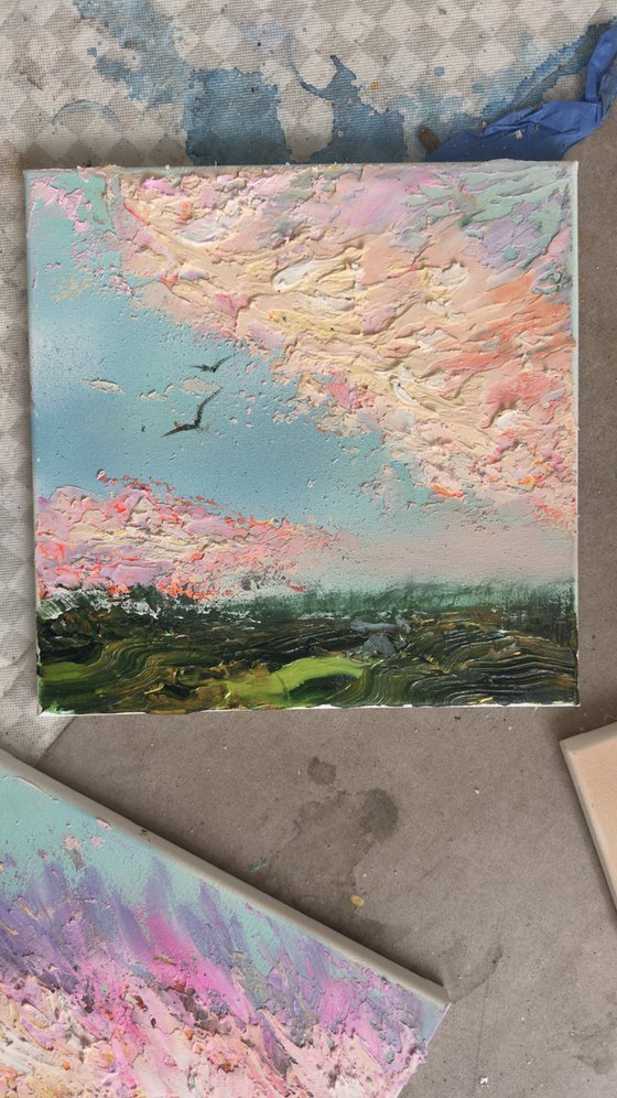 Rainbow clouds sunset 30x30cm