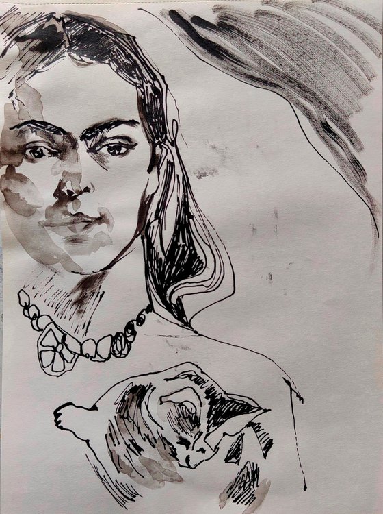 Frida with Cat
