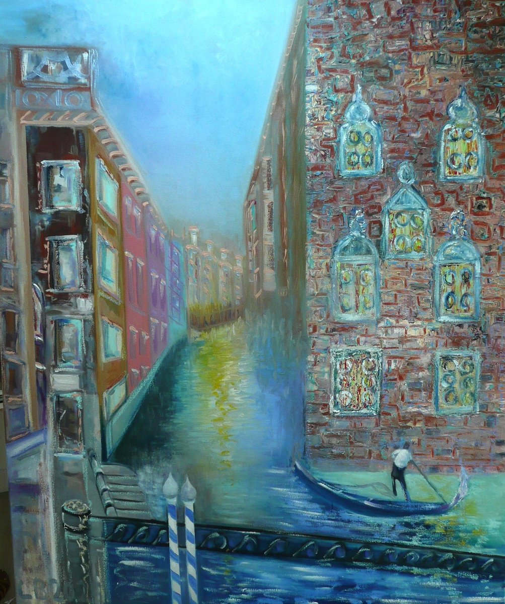 Impressionistic Cityscapes Oil Painting By Lesley Blackburn, 40 X 48", Venetian Canal 2025, Original Artwork