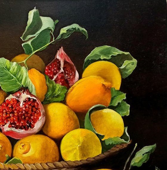 Lemons and pomegranates - still life - original painting