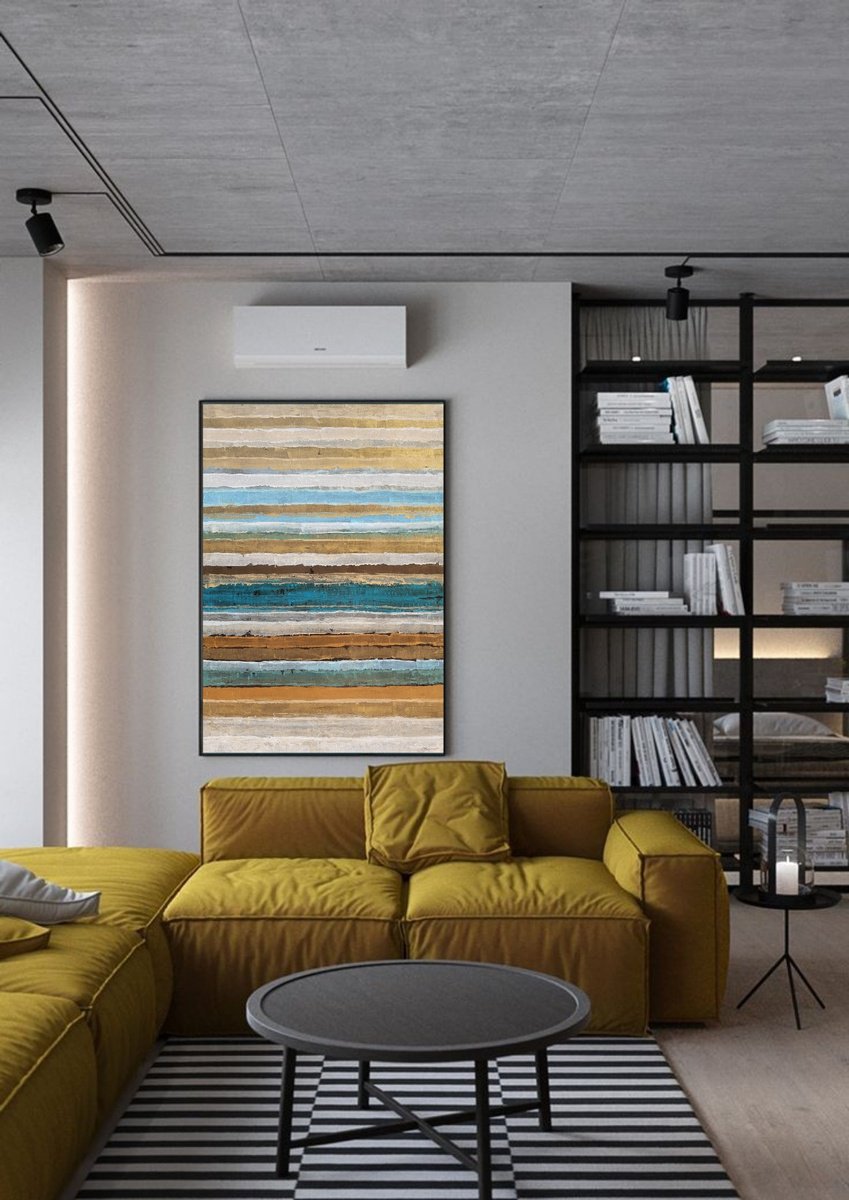 Abstract Acrylic Painting By Tigran Mamikonyan, 39 X 59", Golden Road Iii 100X150Cm, Original Artwork