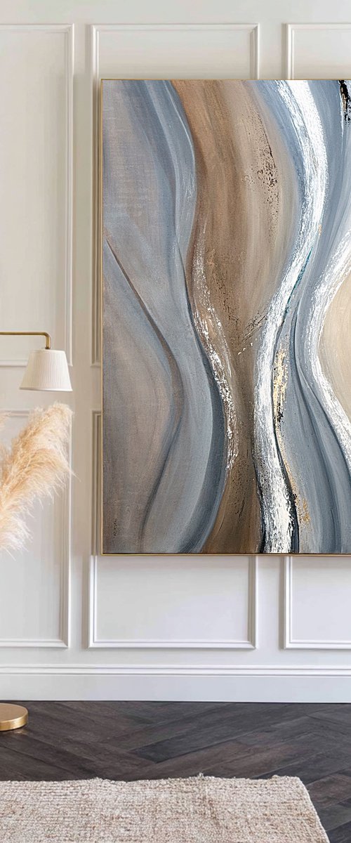 Interwoven Currents. Neutral Beige Grey Gold by Tatiana Malinovscaia