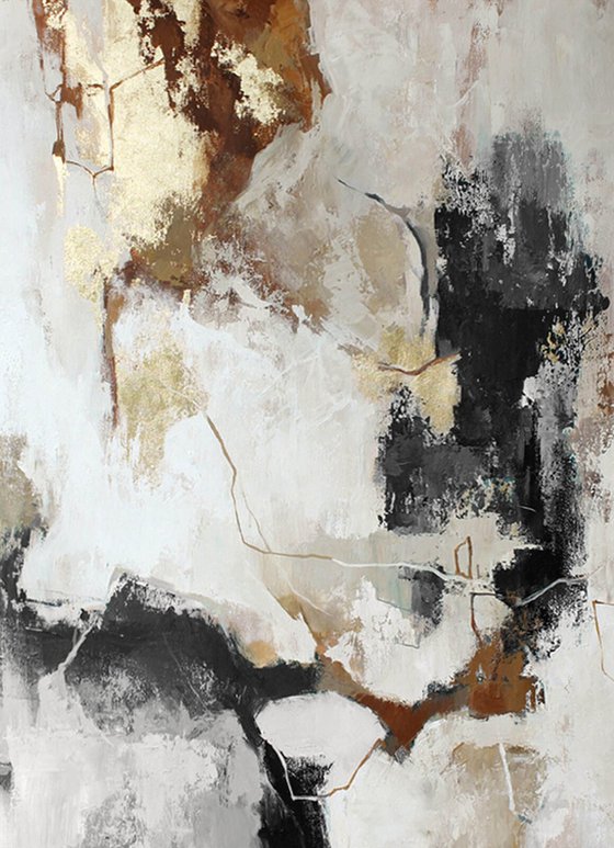 "Gray Flux" Gray gold abstract acrylic art