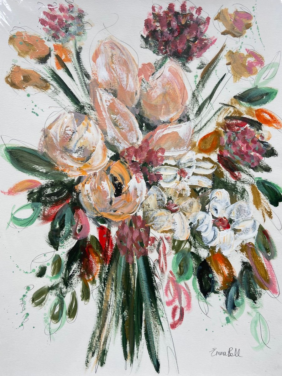 Harvest Bouquet acrylic on paper by Emma Bell