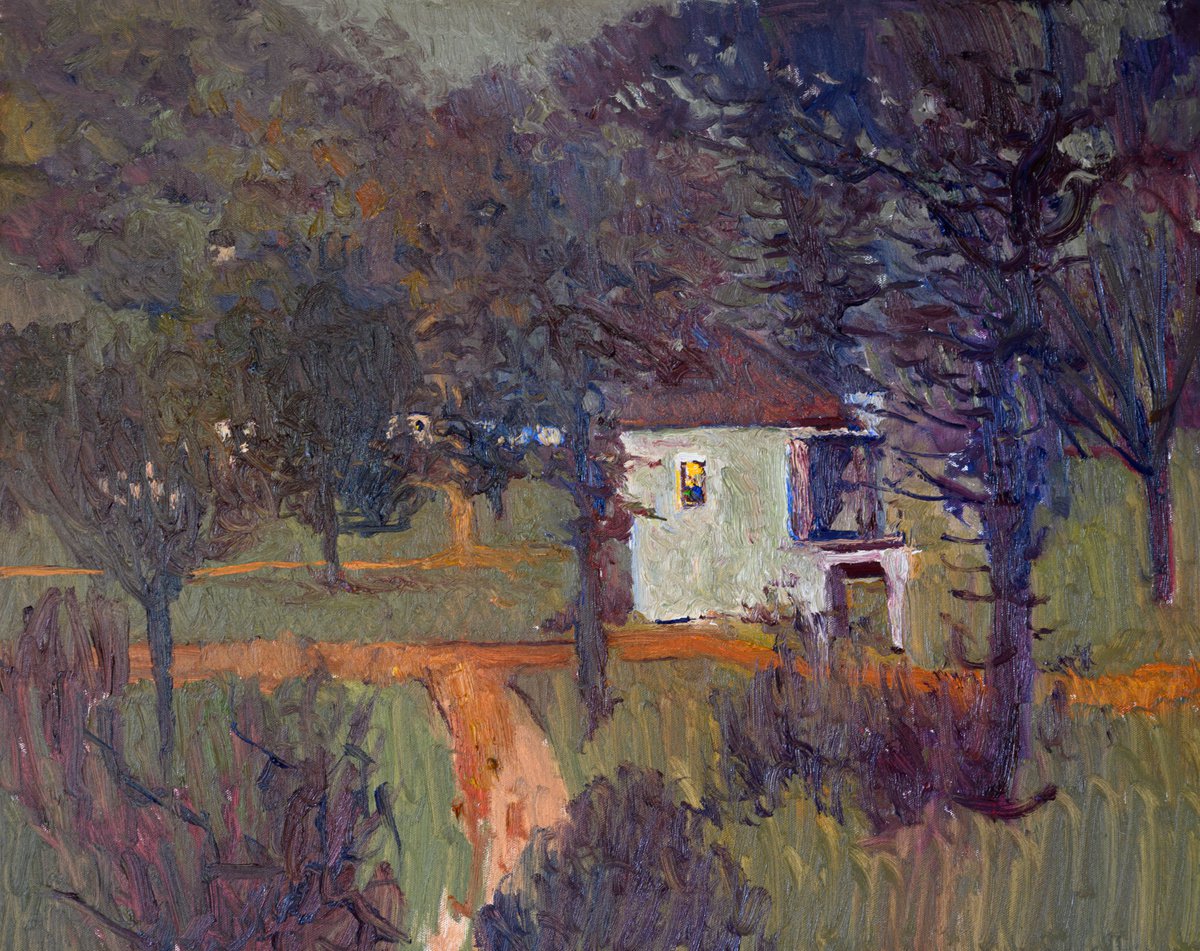Expressive Landscape Oil Painting By Suren Nersisyan, 28 X 22", White House In The Woods, Original Artwork