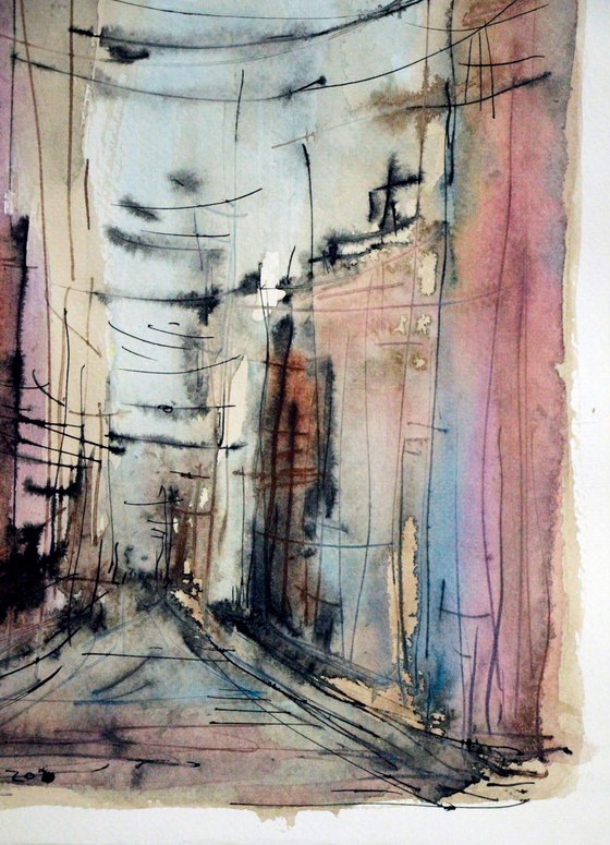 ALLEYS(5), WATERCOLOR ON PAPER, 25X 35 CM