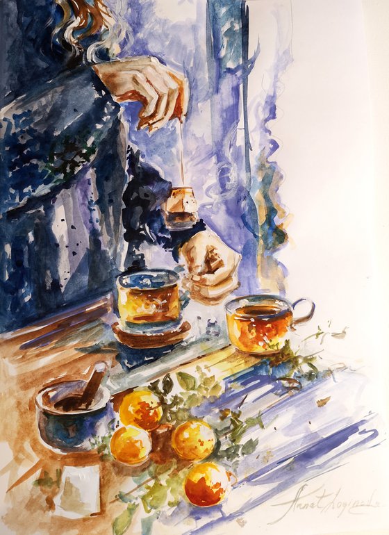 Tea and citrus, Watercolor Wall Decor