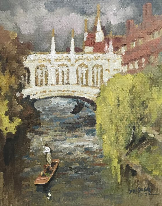 Original Oil Painting Wall Art Signed unframed Hand Made Jixiang Dong Canvas 25cm × 20cm Cityscape The Bridge Of Sighs Small Impressionism Impasto