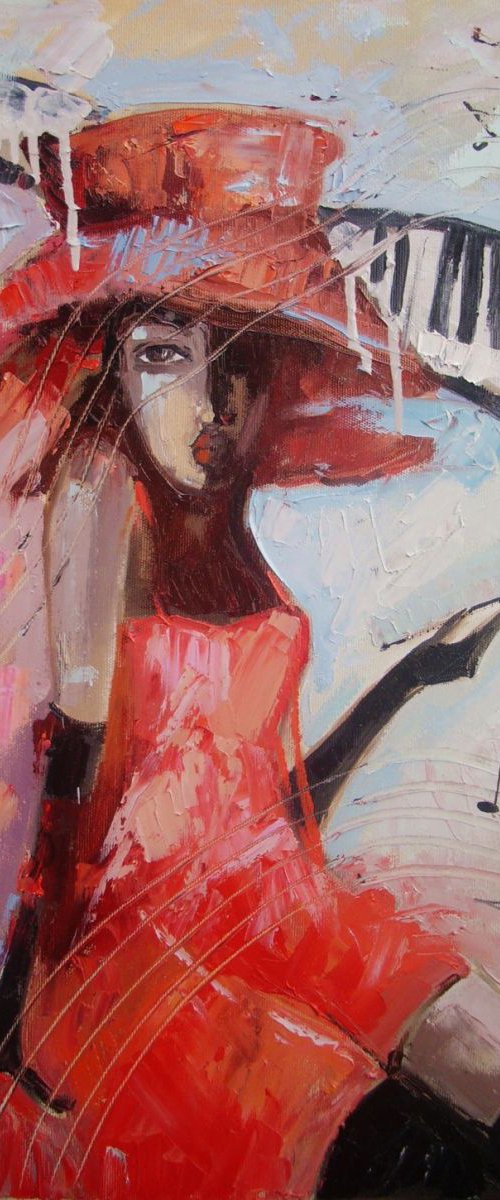" JAZZ MUSIC  " - original oil painting on canvas, gift, PALETTE KNIFE by Monika Luniak