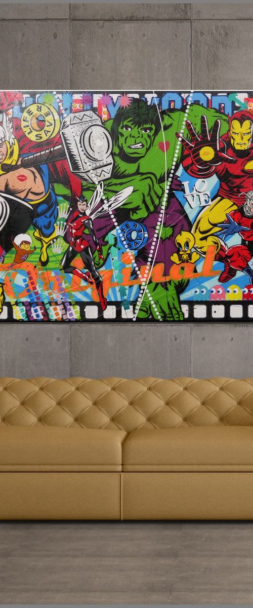 The Magnificent Seven 240cm x 100cm Avengers Textured Urban Pop Art by Franko