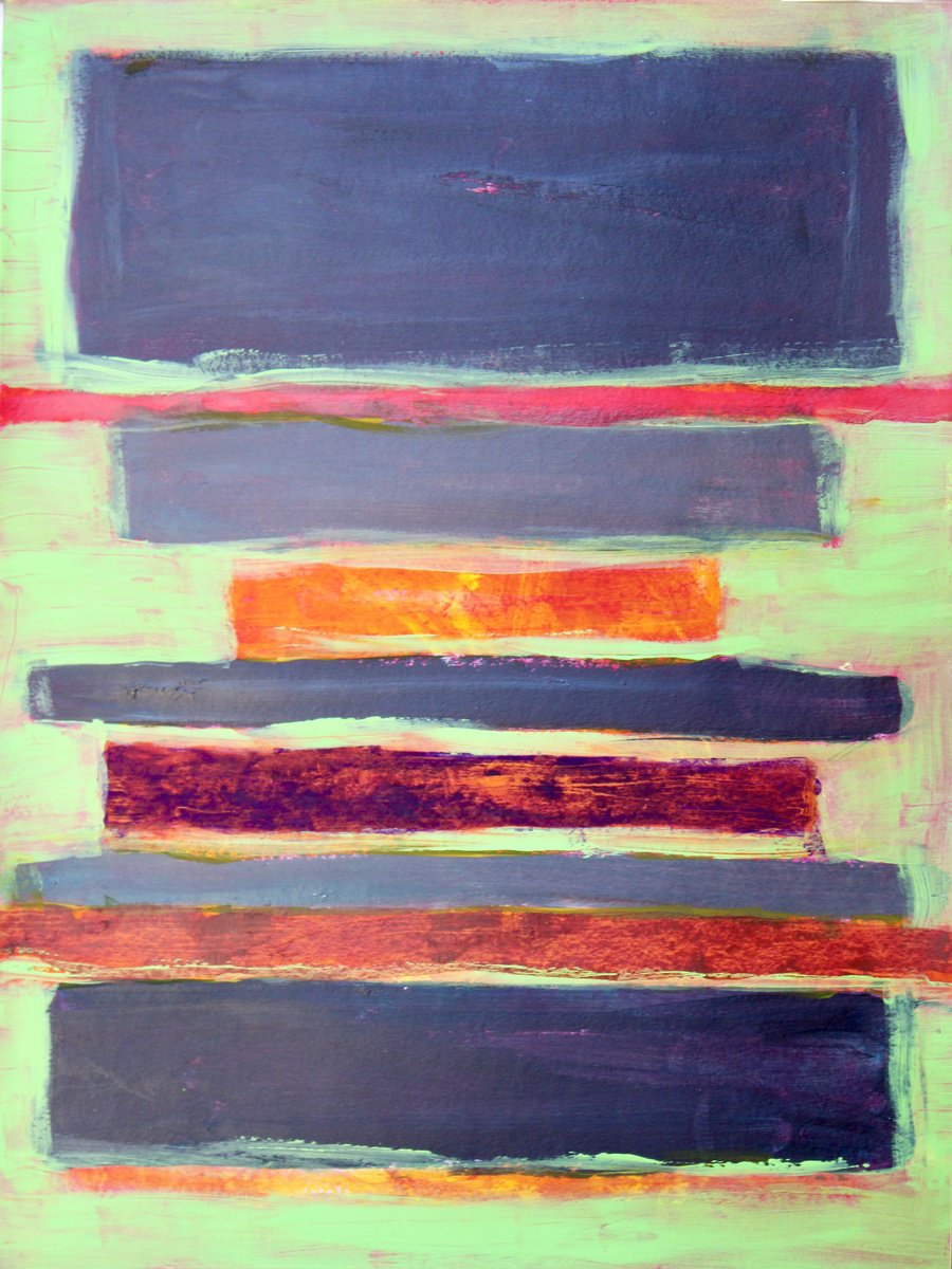 Organic Abstract Acrylic Painting By Kay Macdonald, 18 X 24", Stripes On Lime, Original Artwork