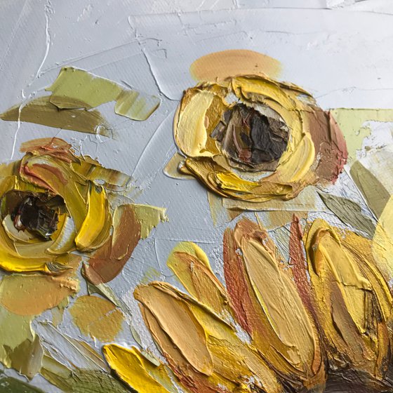Sunflowers oil impasto painting 38x38cm