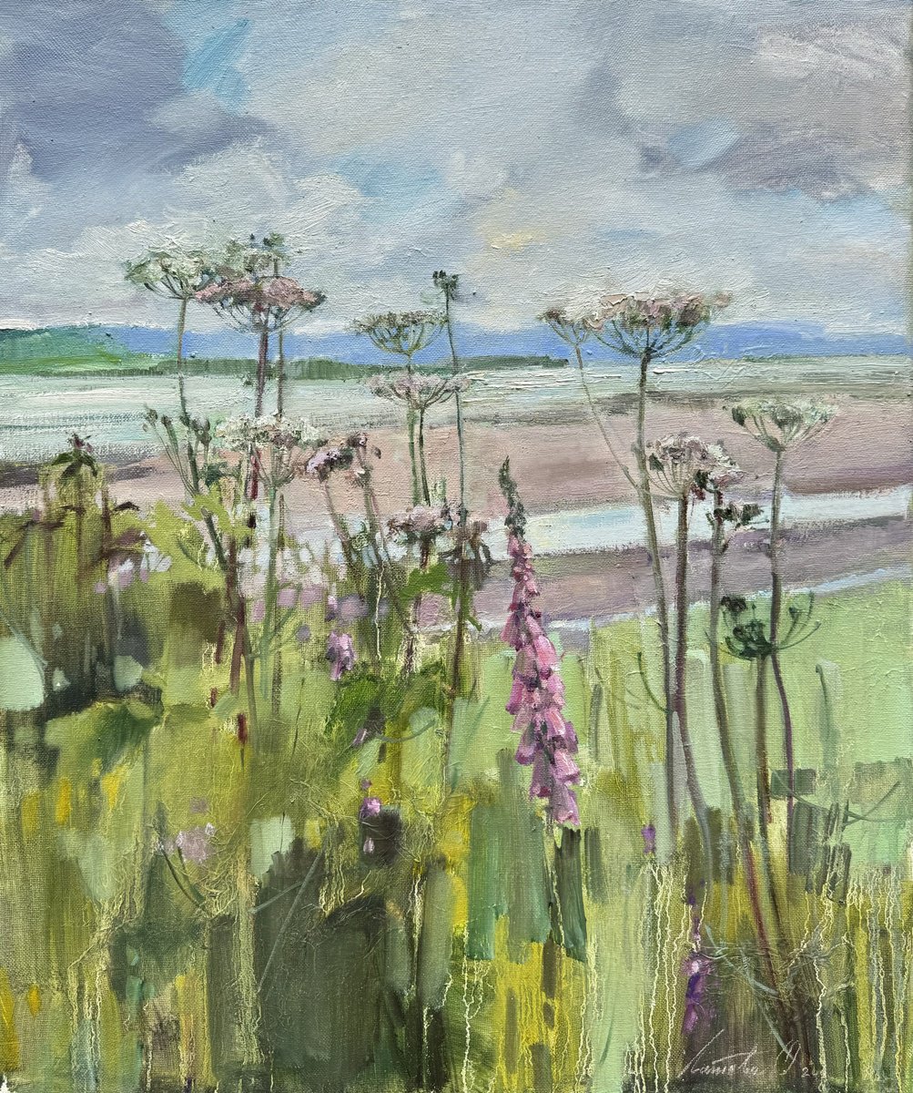 Impressionistic Landscape Oil Painting By Olha Laptieva, 20 X 24", Time When The Sea Goes Away 1, Original Artwork