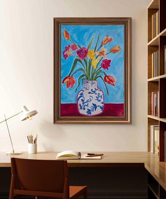 Spring Flowers in a  Chinese Vase