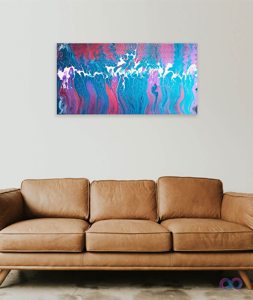 Organic Abstract Acrylic Painting By Sarah Pena, 28 X 12", Dream Lake Reflection, Original Artwork