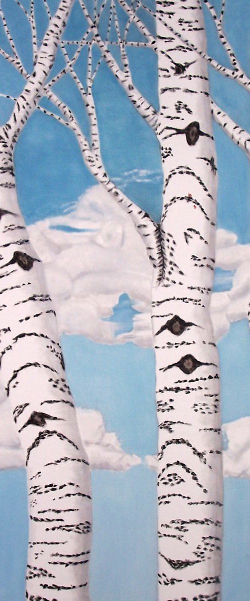 Birch Trees, Large 4' High Oil Painting by Leslie Dannenberg