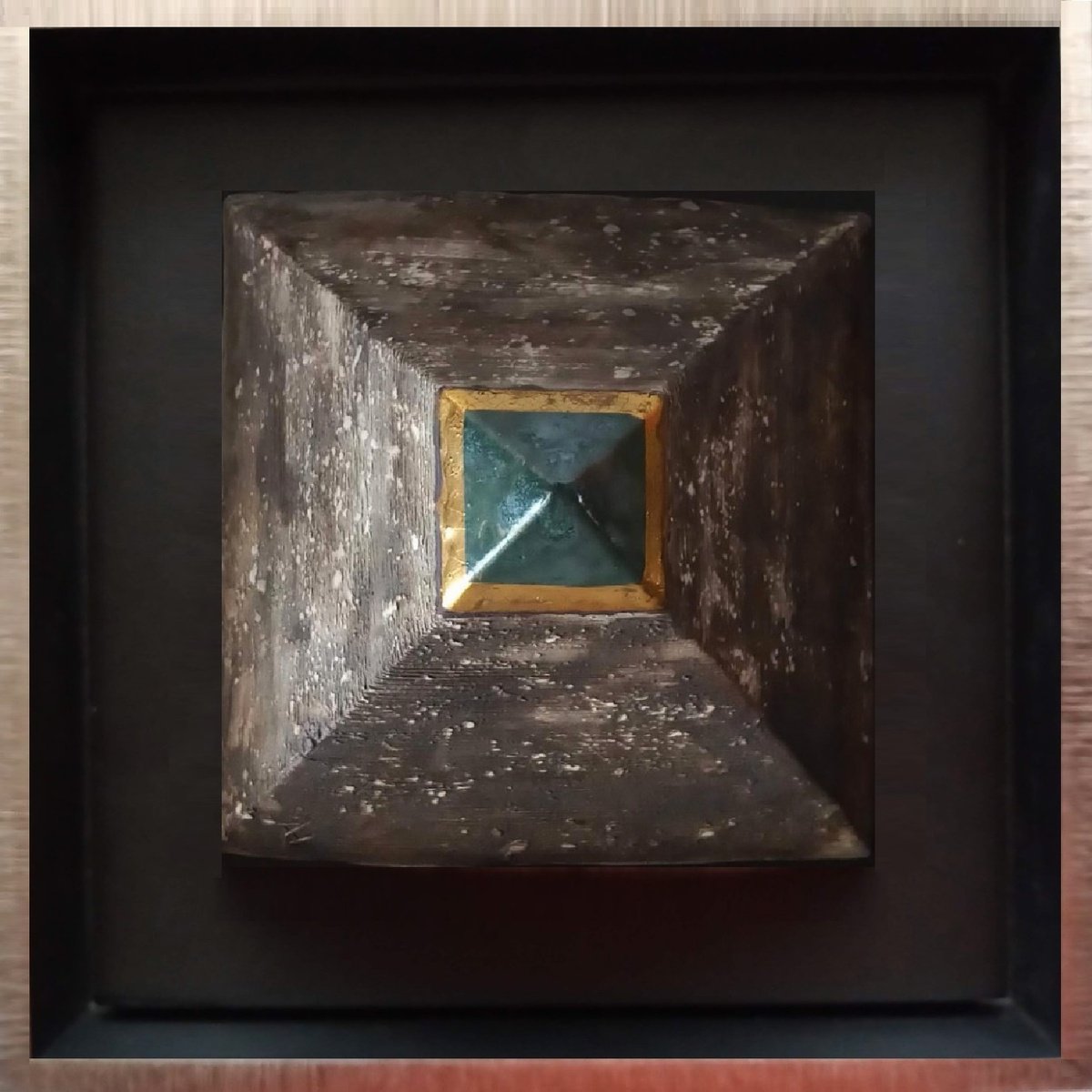 Abstract Relief By Rossitza Trendafilova, 9 X 9", "Cross Point - Gold", Original Artwork