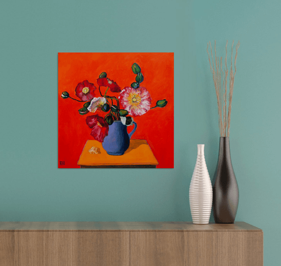 Poppies In A Blue Vase