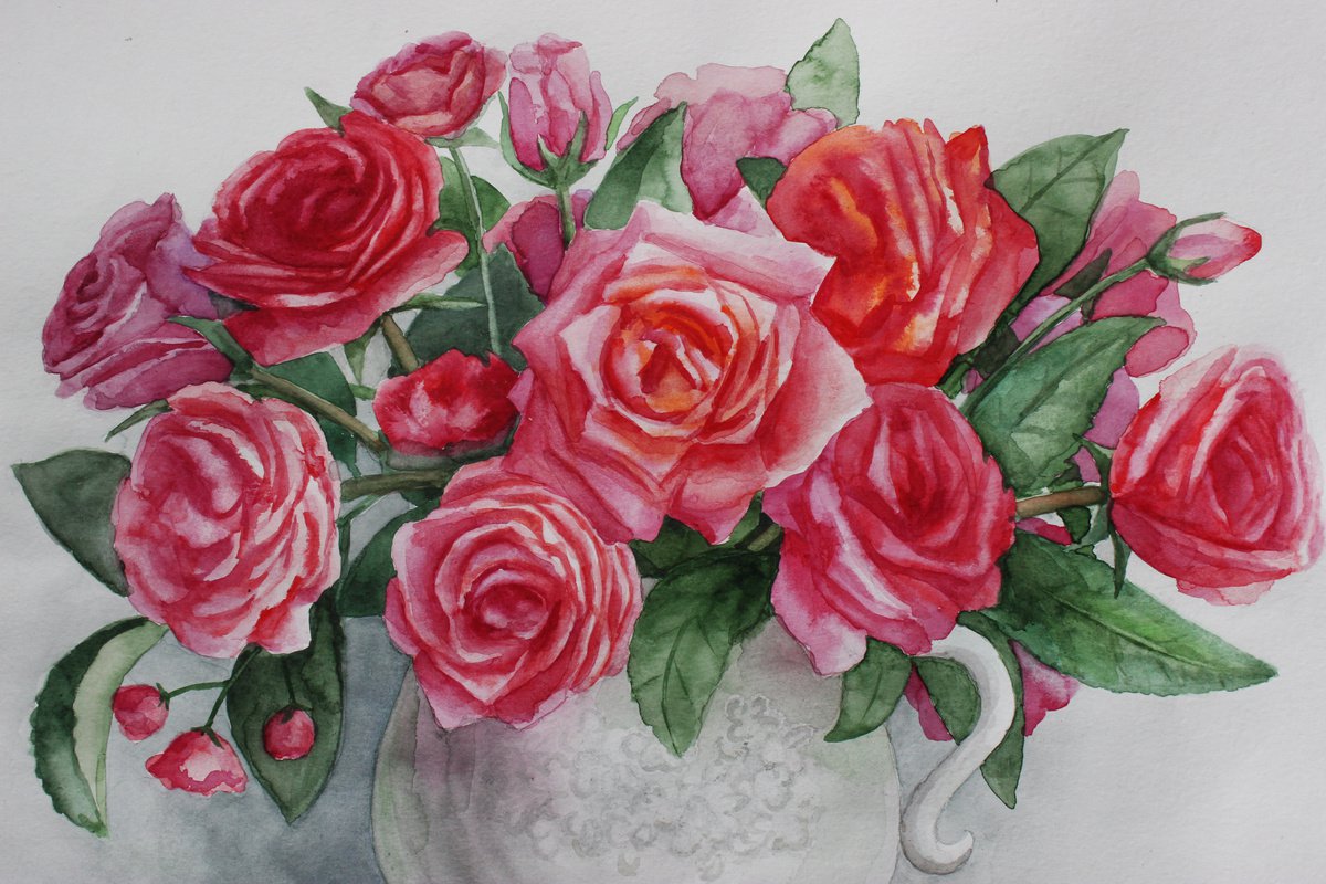 Garden roses in vase by Julia Gogol