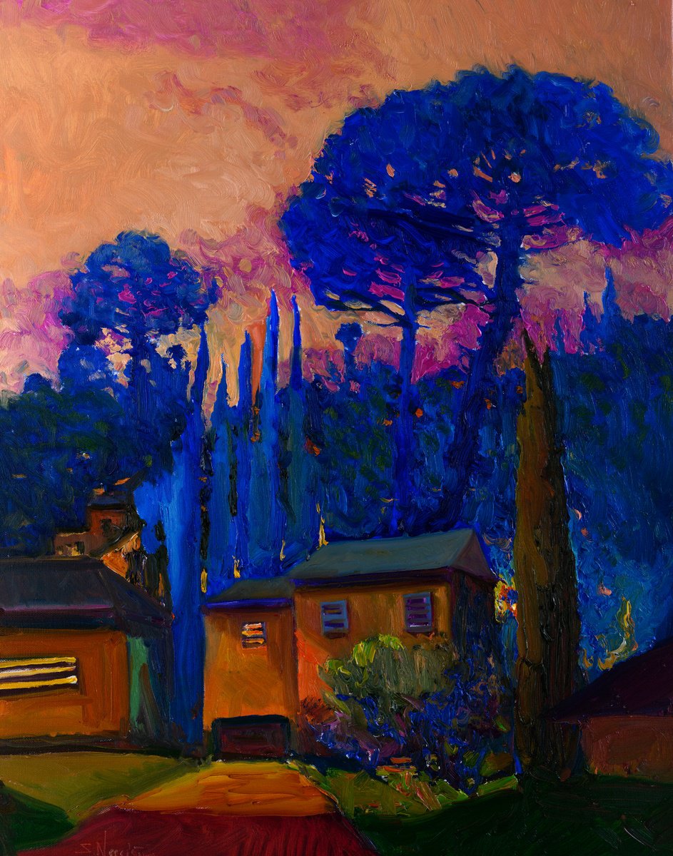 Expressive Oil Painting , Blue Pines. By Suren Nersisyan, 22 X 28, Artwork For Sale On Artfinder