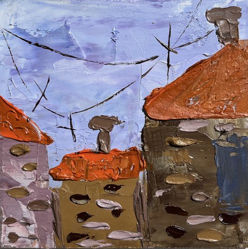 Italian Roofs Original Oil Impasto Painting by Halyna Kirichenko